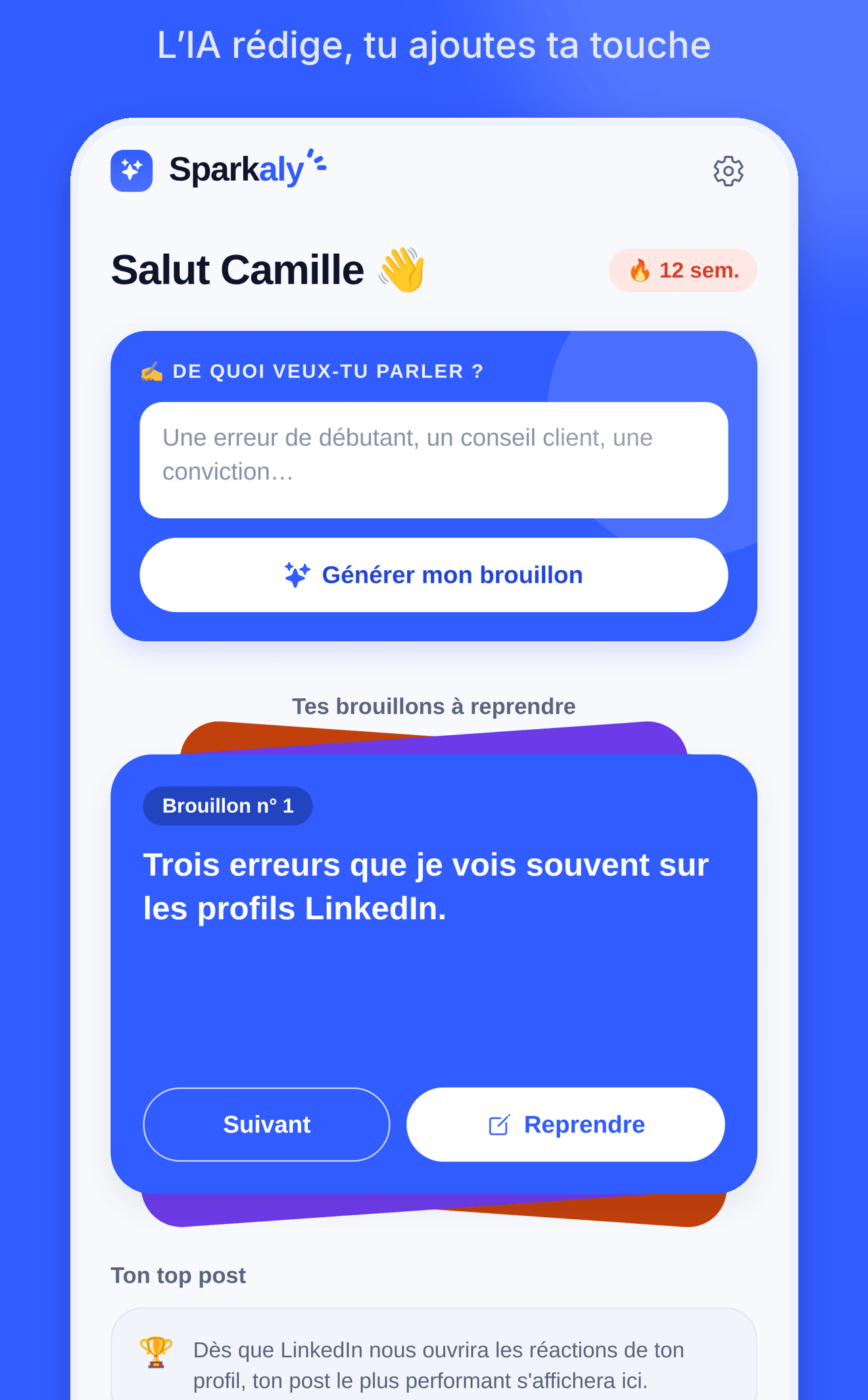 Écran de l'application Sparkaly
