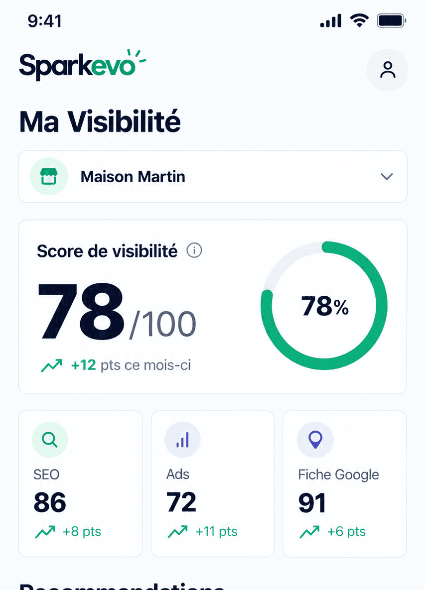Illustration de l'interface Sparkevo (maquette, pas une capture réelle)